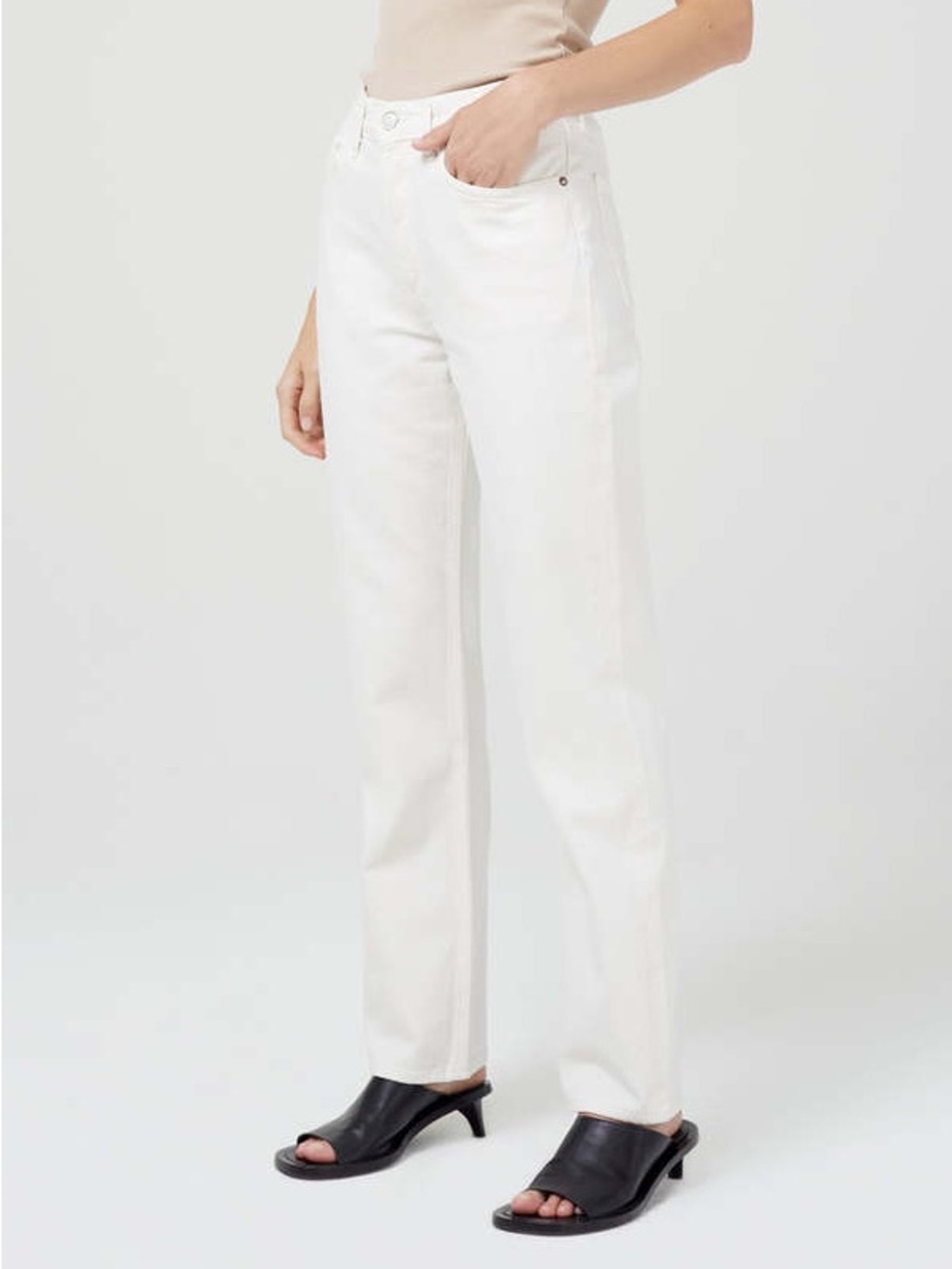AGOLDE Lana Mid Rise Full Length Straight Leg Jean Drum Off White Denim Women 30